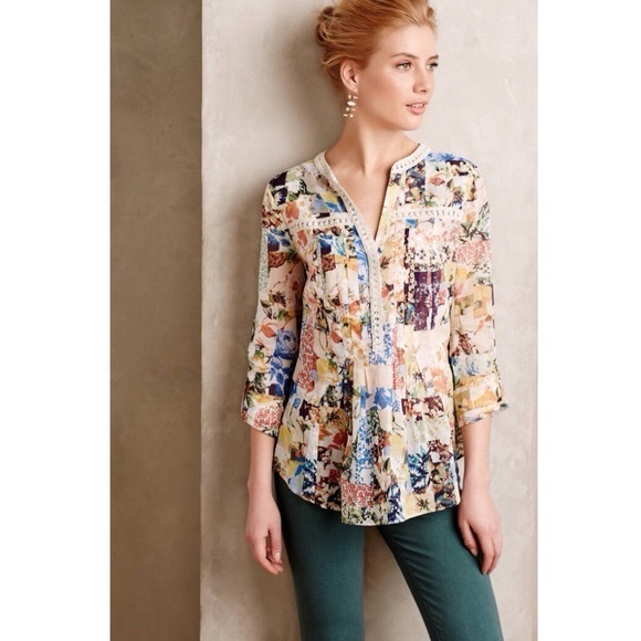 Anthropologie - Maeve - Abella Pintuck Blouse - Picture 1 of 10